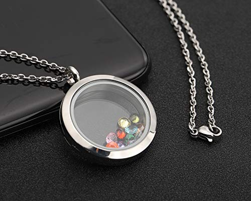 Jovivi 25mm/30mm Living Floating Memory Glass Locket Necklace - Stainless Steel Secure Buckle Closure - color: 30mm(Clear Locket)