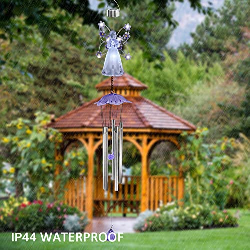 Purple Angel Solar Wind Chimes for Outside, Memorial Garden Decorations - size: Purple