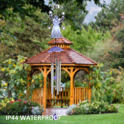 Purple Angel Solar Wind Chimes for Outside, Memorial Garden Decorations - size: Purple