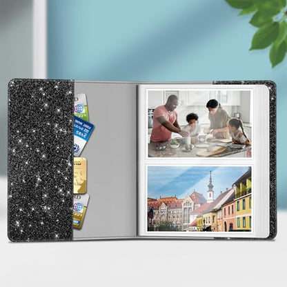 Fintie Photo Album 4x6 Photos - 112 Pockets Wallet Albums Memory Book | Vegan Leather Cover, 4X6 Picture Keepsakes, Family/Wedding/Travel Memory Book, Baby/Kids/Boys/Girls Gift, Glittering Black - color: Glittering Black