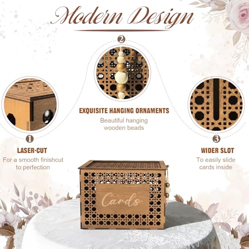 Wooden Wedding Card Boxes for Reception, Vintage Gift Card Box for Party