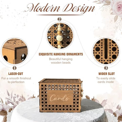 Wooden Wedding Card Boxes for Reception, Vintage Gift Card Box for Party