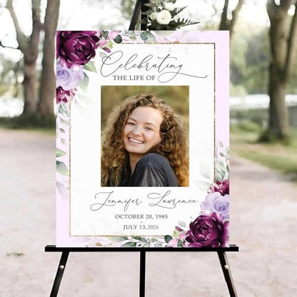 Celebration of Life Welcome Sign, Editable Purple Rose Funeral Welcome Sign, in Loving Memory Sign, Celebration of Life Funeral Sign, Celebration of Life Sign, Funeral Photo Sign #Jg11a - color: Version #25