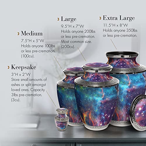 Cosmic Galaxy Keepsake Urns for Human Ashes with Velvet Gift Box for Cremation Keepsakes for Ashes - Small Cremation Urn and Small Keepsake Urn Set of 4 - color: Galaxy
