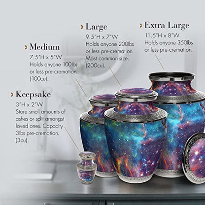 Cosmic Galaxy Keepsake Urns for Human Ashes with Velvet Gift Box for Cremation Keepsakes for Ashes - Small Cremation Urn and Small Keepsake Urn Set of 4 - color: Galaxy