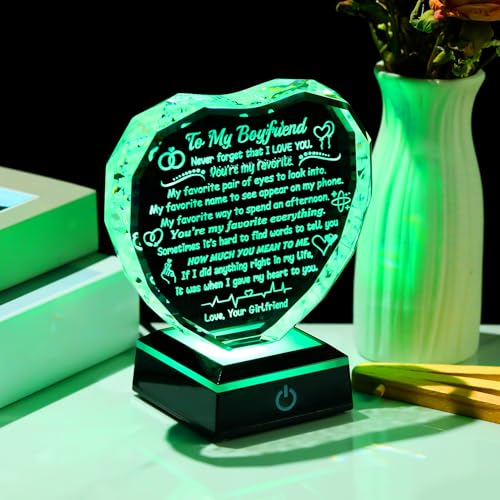 Arikyrist Gifts for Boyfriend from Girlfriend Crystal Heart Keepsake | Anniversary Birthday Gifts for Him Bf, LED Light Base, to My Boyfriend Plaque, on Christmas Fathers Day Valentine's Day - color: Boyfriend