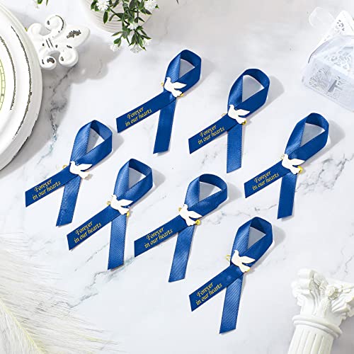 Geosar 100 Pcs Dove Funeral Memorial Ribbons Pins Memorial Service Respect Funeral Personalized Ribbon Bow with Safety Pins and White Dove for Mourning Mental Health Awareness Month Gifts(Blue) - color: Blue, style: Pigeon