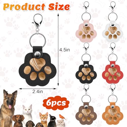 6PCS Pet Hair Keepsake Keychain – Transparent Memorial Keychain for Dog & Cat Hair – Leather Paw Charm Key Ring, Pet Loss Sympathy Gift, Furever Memory Holder for Bag, Purse, or Car Decoration