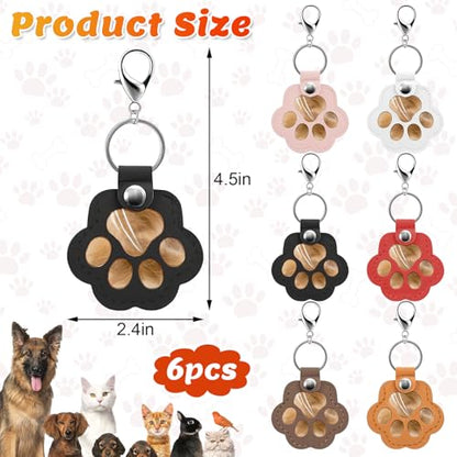 6PCS Pet Hair Keepsake Keychain – Transparent Memorial Keychain for Dog & Cat Hair – Leather Paw Charm Key Ring, Pet Loss Sympathy Gift, Furever Memory Holder for Bag, Purse, or Car Decoration