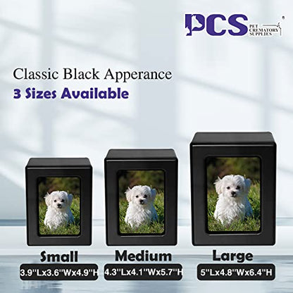 Wooden Dog Ashes Urn, Black, Solid, Small (0-25lbs), Photo Frame, Polished Finish - color: Black, size: S(0-25lbs)