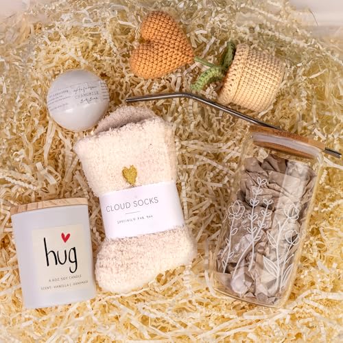 Get Well Care Package for Women - Feel Better Soon Basket, Sympathy and Thinking of You Gifts After Surgery Recovery - color: Yellow heart-shaped potted plant