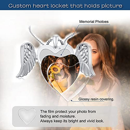 SOULMEET Angel Wing Heart Locket Necklace that Holds Picture Photo Locket Pendant You are My Angel Sterling Silver/Gold - style: A2-Angel wing locket+photo