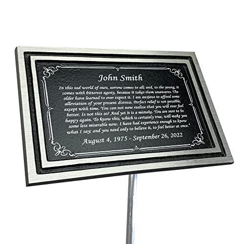 Memorial Plaque, 6" x 8" Personalized Grave Marker, Remembrance Plaque, Outdoor, Indoor Memorial Plate Heavy Cast Aluminum With Stake