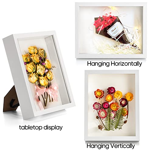 Hacaroa 4 Pack Shadow Box Frame, 8''x6'' Wood Picture Frame Memory Display Case for Bouquets, Photos, Medals, Wall, Tabletop, White - color: White-8.6"x6.6"