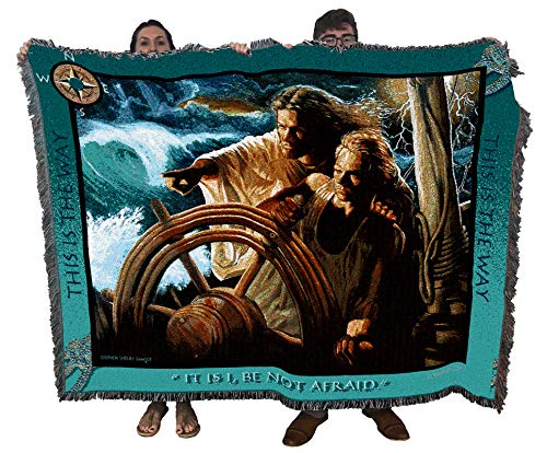 Pure Country Weavers The Storm Pilot Blanket by Stephen Sawyer - It is I Be Not Afraid - Scriptures - John 6:20 - Religious Gift Tapestry Throw Woven from Cotton - Made in the USA (72x54) - color: John 6:20