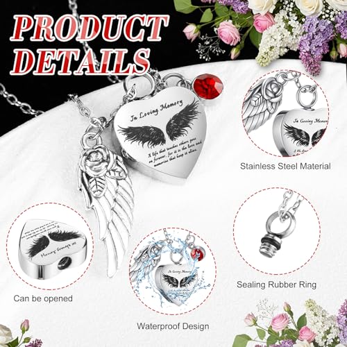 Ecation 12 Set Small Urn Cremation Jewelry Necklaces for Ashes Stainless Steel Keepsake Urns Memorial Locket Mini Ash Holders Waterproof for Human Adult Female Male Family Loved One(Red) - color: Red