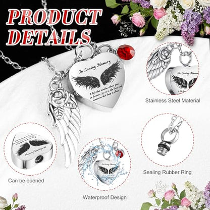Ecation 12 Set Small Urn Cremation Jewelry Necklaces for Ashes Stainless Steel Keepsake Urns Memorial Locket Mini Ash Holders Waterproof for Human Adult Female Male Family Loved One(Red) - color: Red