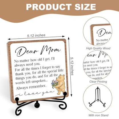 Dear Mom Inspirational Quote Sign, Winnie Appreciation Gift for Mother | Thank You Mom Wooden Sign, Mothers Day Birthday Gifts Decor, Mother Thanks Thoughtful Keepsake from Son Daughter - style: Dear mom