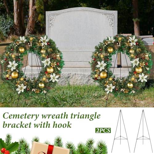 Soaoo 2 Christmas Wreath Stand Holder Metal Easel for Cemetery Grave,30inch | Christmas Wreath Stands for Outdoor, Metal Easel Holder, Cemetery Grave Marker, Gravestone Flower Display Decoration