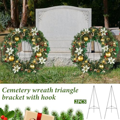 Soaoo 2 Christmas Wreath Stand Holder Metal Easel for Cemetery Grave,30inch | Christmas Wreath Stands for Outdoor, Metal Easel Holder, Cemetery Grave Marker, Gravestone Flower Display Decoration
