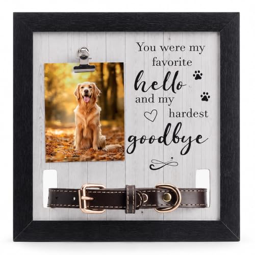 Pet Memorial Frame with Collar Holder, Dog Cat Loss Remembrance Keepsake, You Were My Favorite Hello and Hardest Goodbye Quote, Pet Bereavement Sympathy Photo Gift for Pet Lovers - color: Hardest Goodbye