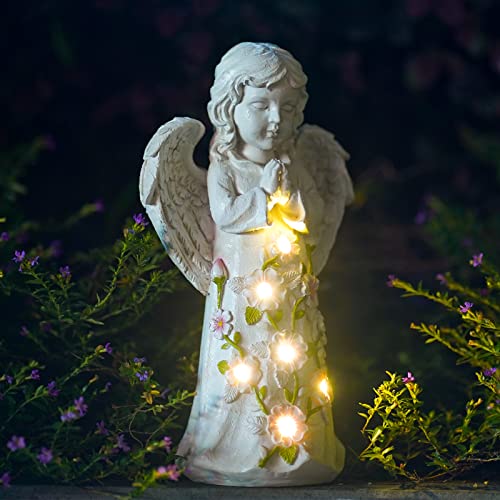 Nacome Solar Garden Outdoor Statues Angel with Succulent - color: White Angel