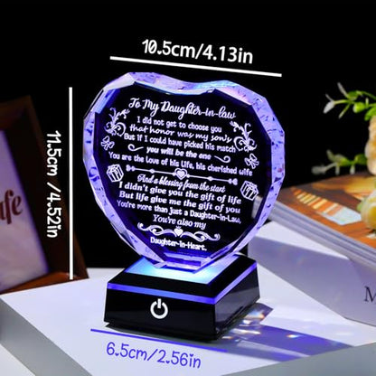 Arikyrist Daughter in Law Gifts Crystal Heart Keepsake with LED Light Base | Unique Daughter in Law Gifts from Mother in Law, on Birthday Anniversary Christmas Mothers Day Valentines Day, Home Decor - color: Daughter-in-Law