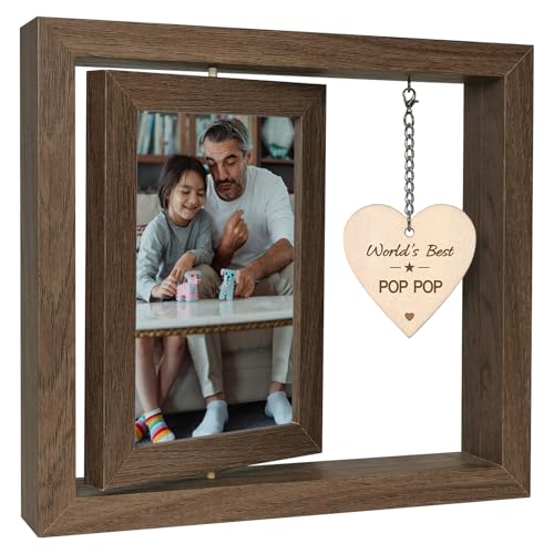EYITUPC Rotating Wood Pop Pop Picture Frame Gift for Birthday | 4x6 Double Photo Frame, Thoughtful Pop Pop Gifts Father's Day Christmas - color: World's Best Pop Pop
