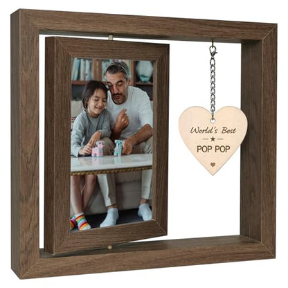 EYITUPC Rotating Wood Pop Pop Picture Frame Gift for Birthday | 4x6 Double Photo Frame, Thoughtful Pop Pop Gifts Father's Day Christmas - color: World's Best Pop Pop