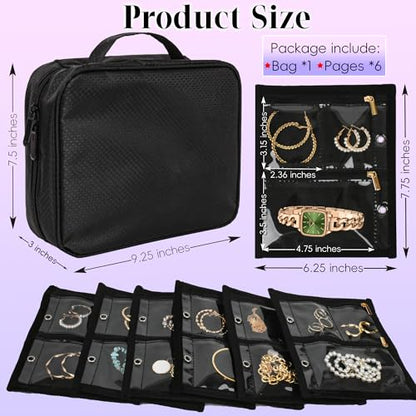 Travel Jewelry Organizer Case,Jewelry Bags Jewelry Storage Book Binder with Clear Zipper Velvet Pouch for Traveling,Earrings, Rings, Necklace, Bracelet - color: Black