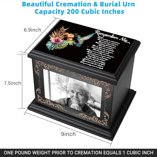 ADMLC Cremation Urns for Human Ashes Adult Up to 200 IBS with Photo Frame | 100% Wooden Handcrafted Memorial Keepsake Urn for Ashes,Funeral Burial Caskets Urn Suitable for Male Female Men Women Dad Mom