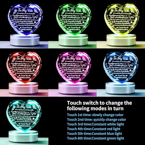 Crystal Heart Wife Gift Laser Engraved Love Message - color: Wife Gift-1