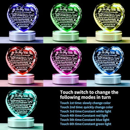Crystal Heart Wife Gift Laser Engraved Love Message - color: Wife Gift-1