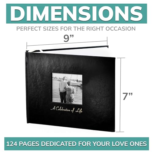 pbf 9x7 Funeral Guest Book with Photo Insert | 124-Page Funeral Book to Sign | Memorial Book for Celebration of Life | Memory Book, Sign in Book for Funeral Service, Registry Guest Book (Black) - style: Celebration of Life