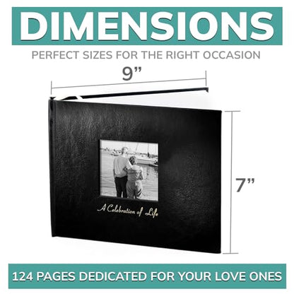 pbf 9x7 Funeral Guest Book with Photo Insert | 124-Page Funeral Book to Sign | Memorial Book for Celebration of Life | Memory Book, Sign in Book for Funeral Service, Registry Guest Book (Black) - style: Celebration of Life