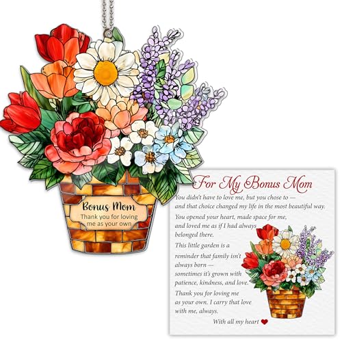 Bonus Mom Acrylic Suncatcher with Card, Bonus Mom Gifts from Daughter Son, for Stepmom Bonus Mom, Birthday Gifts for Stepmom, Stepmother - color: Bonus Mom