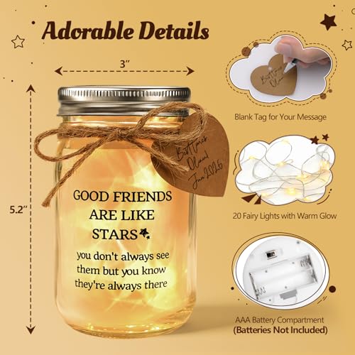 Friendship Gifts for Women - Mason Jar Night Light Unique Birthday Gifts | Unique Birthday Present, Meaningful Appreciation Keepsake, Coworker Farewell, Sentimental 15oz Glass - style: GOOD FRIENDS
