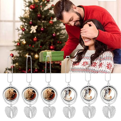 8 Set Silver Angel Wing Sublimation Blank Car Hanging Ornament Charms Heat Transfer Blank Photo Frame Pendants Customize Keychain for Automobile Rearview Mirror Home Window (Rotating-Small) - size: Small
