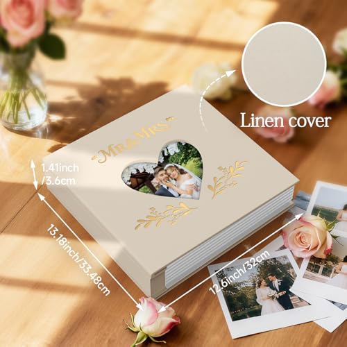 Wedding Photo Album 4x6 400 Pockets, Beige Linen Memory Book Gift - color: Beige with White inner pages