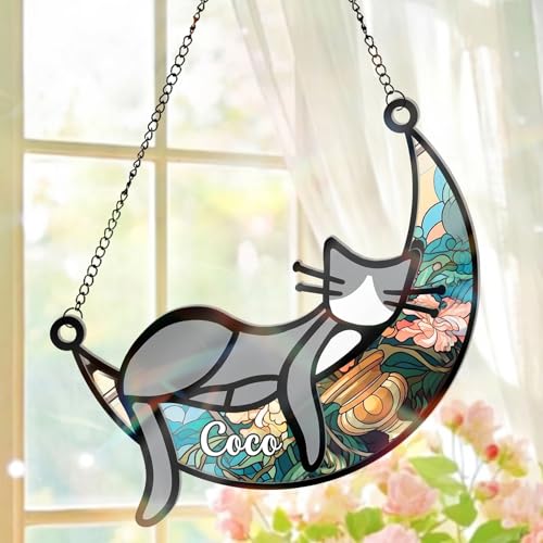 Custom Cat Memorial Suncatcher for Windows Ornament, Pet Sympathy Gift to Memorialize The Loss, Cat Sleep Sun Catchers with Personalized Decorations in Loving Memory for Loss Pet - color: #10 Cat Memorial