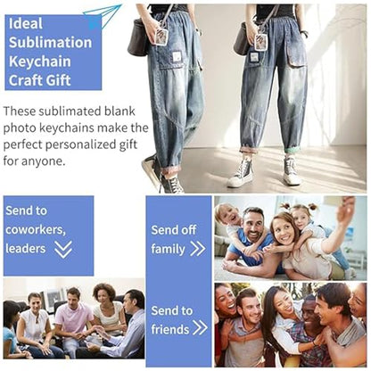 30pcs Pendant Picture Frame keychain, Clear Acrylic Photo Frame Keyring Holder, Make Your Own Personalized keychain Kit, Rectangle Blank Photo Insert Keychain for DIY Craft