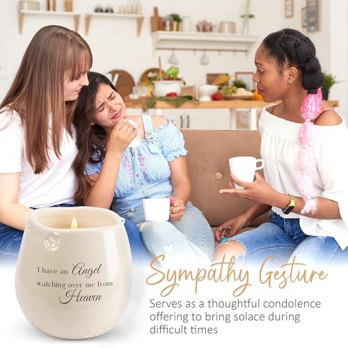 Pavilion Light Your Way Memorial Ceramic Vessel - 100% Soy Wax Candle with "I Have an Angel Watching Over Me From Heaven" Text, Decorative Soy Filled Candle, Scent of Tranquility, 8 oz, White - style: In Memory, Angel Watching