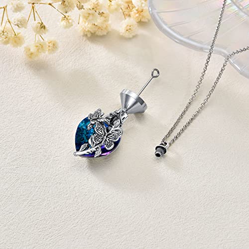 PELOVNY Urn Necklace for Ashes 925 Sterling Silver Butterfly Dragonfly Bee Phoenix Hummingbird Urn Necklaces Animal Crystal Cremation Jewelry for Ashes Cat Dog Pet Memorial Gifts - color: 04-Butterfly Urn
