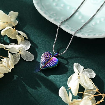 Love Heart Cremation Jewelry Urn Necklaces Wing Urn Necklaces for Ashes Memorial Keepsake Pendant for Women Men Gifts With Funnel Kit & Bag - color: Rainbow