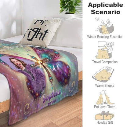 Artsadd Custom Memorial Throw Blanket with Photos, Purple, 30"x40", Polyester, Casual, Lightweight, Perfect for Loss of Loved One, Sympathy Gift, Remembrance, Napping, Camping, Travel, Leisure - color: Memorial-12-103