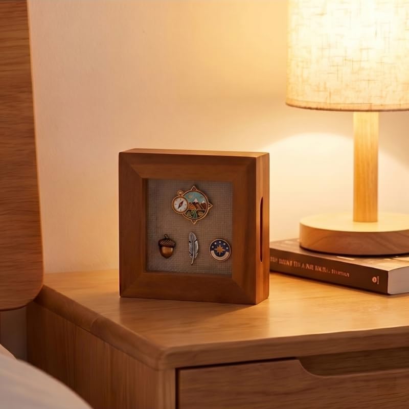 3x3 Tiny Shadow Box Frame, Acacia Wood, Acrylic Front, Brown | Solid acacia wood, clear acrylic front, linen pin board, 0.6-inch depth; for mini photos, pins, coins, flowers and keepsakes - size: 3x3