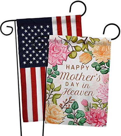 Mother In Heaven Garden Flag - Pack Family Mother's Day Mom Mama Grandma Love Flowers Parent Sibling Relatives Grandparent USA Applique - House Banner Small Yard Gift Double-Sided Made 13 X 18.5 - color: USA Flag Cemetery Decor Made In USA