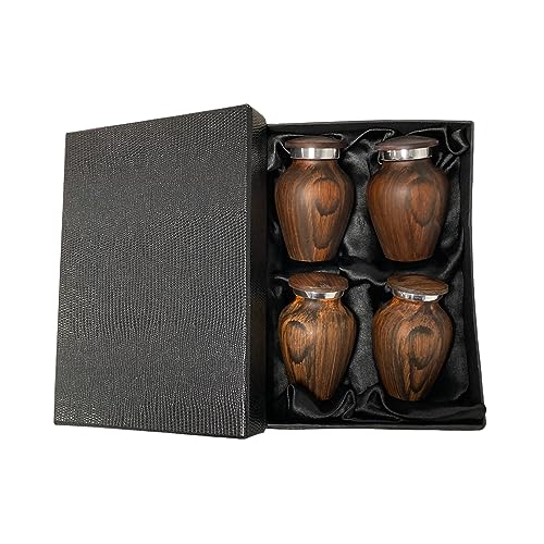 4-Pack of Walnut Finish Keepsake Cremation Urns for Ashes - Aluminum Urns with Painted Wood Finish - 3 Cubic Inch Capacity [2.5 tablespoons of cremains] - for The Sharing of Ashes - color: Walnut 4-pack