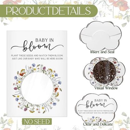 Fumete 100 Pack Classic Style Baby in Bloom Baby Shower Favors Baby in Bloom Seed Packets Wildflower Seeds Party Favor with Window Envelopes Resealable Organizer Storage Bag for Gender Reveal Party - style: Classic