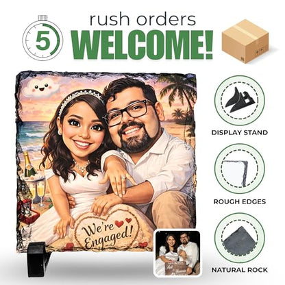 Personalized Caricature Photo Rock Slate Frame - Square Shape | Custom Stone Plaque Picture Frame Custom Cartoon Picture Animation Style, Life Story Caricature, Bestie Gifts Birthday Gift - color: Caricature-Slate
